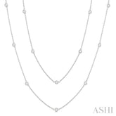 1.00 Ctw Bezel Set Round Cut Diamond Station Long Necklace in 14K White Gold